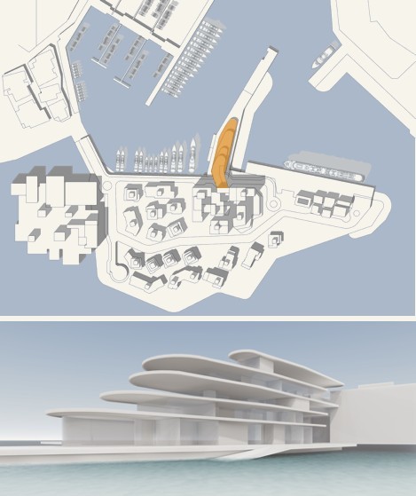 Site plan and massing render, concept ideation