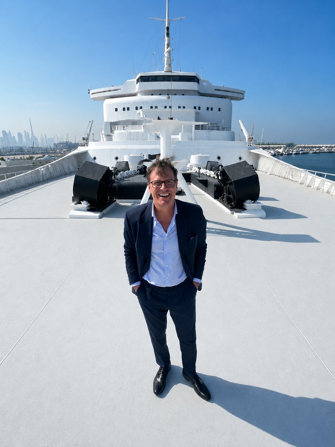 Chris R. Integlia aboard QE2, Mina Rashid